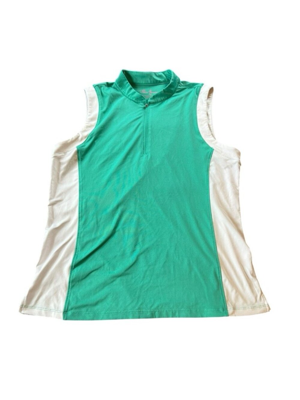 Lillie Green Shirt Womens L 1/4 Zip Sleeveless Green Tennis Preppy Athleisure